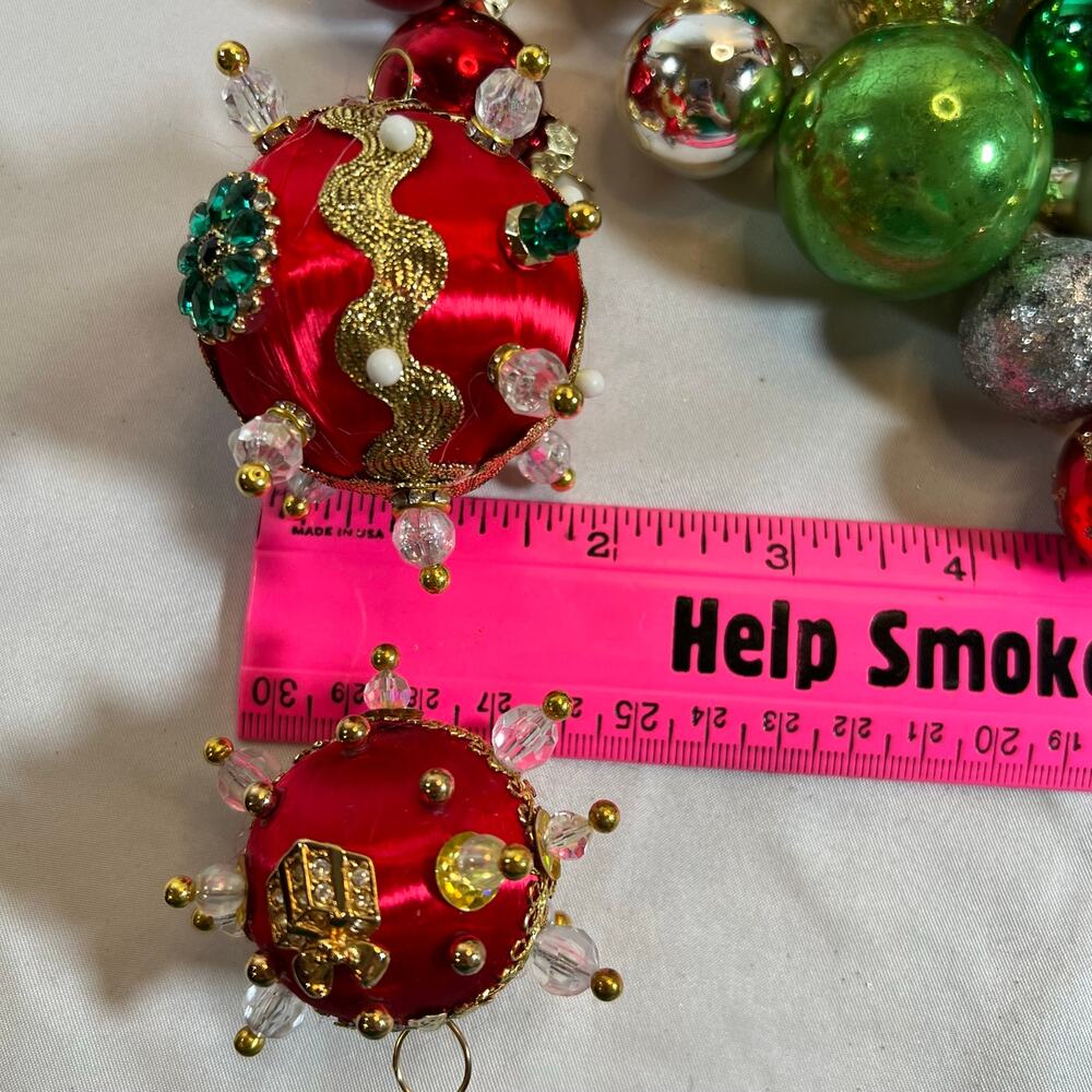 Lot 24 Small Glass & Push Pin Satin Ball Christmas Ornaments Vintage Handmade - Picture 15 of 15